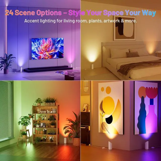Alt view image 2 of 6 - 2 Pack Up Lights Indoor Floor Can Light, 6W RGB GU10 LED Spotlights, Indoor Uplights for Home Accent, Plant, Artwork, 5.9FT Plug Cord & Foot Switch, Whtie