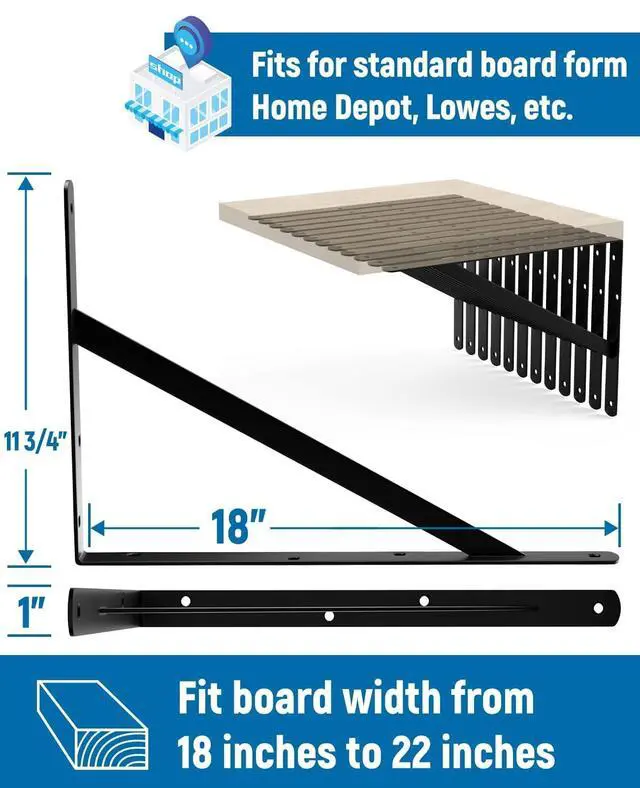 Alt view image 2 of 6 - 8-Pack 18 Inch Heavy Duty Shelf Brackets, Large Floating Shelf Bracket | for Garage/Office/Kitchen/Laudry Room Wall Mounted Storage Shelves, Load Capacity 800lbs