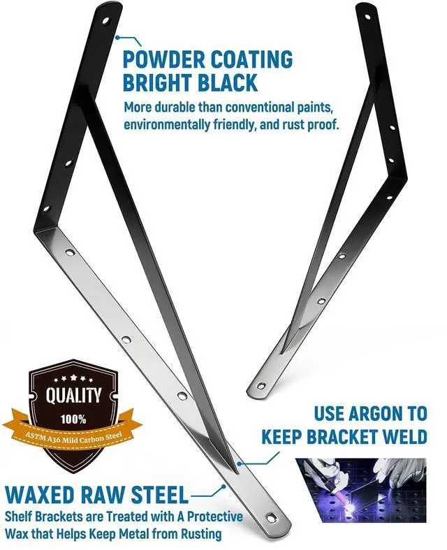 Alt view image 3 of 6 - 8-Pack 18 Inch Heavy Duty Shelf Brackets, Large Floating Shelf Bracket | for Garage/Office/Kitchen/Laudry Room Wall Mounted Storage Shelves, Load Capacity 800lbs