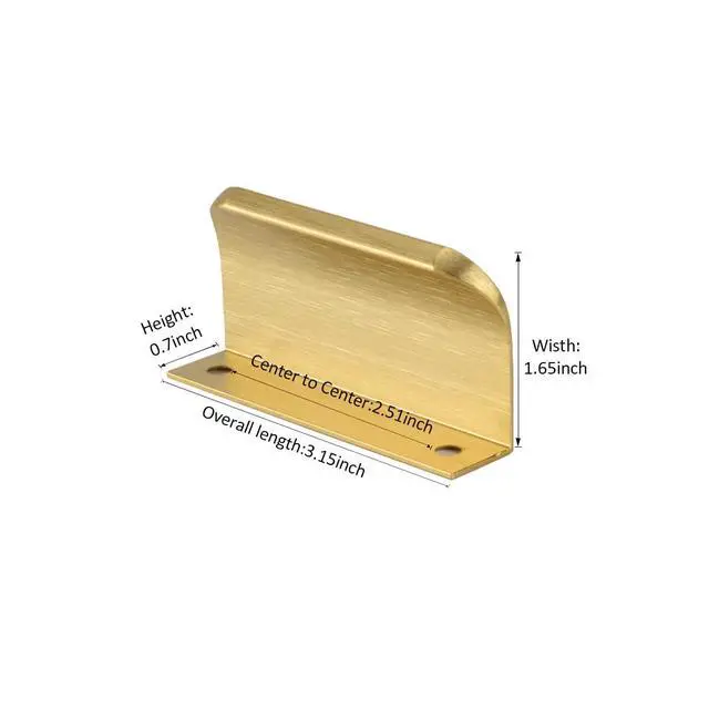 Alt view image 2 of 6 - Edge Finger Tab Pulls for Cabinets Invisible Kitchen Concealed Aluminum Flat Hidden Drawer Pull Easy to Install Pack of 5 Brushed Brass 3.15inch 80mm Overall Length