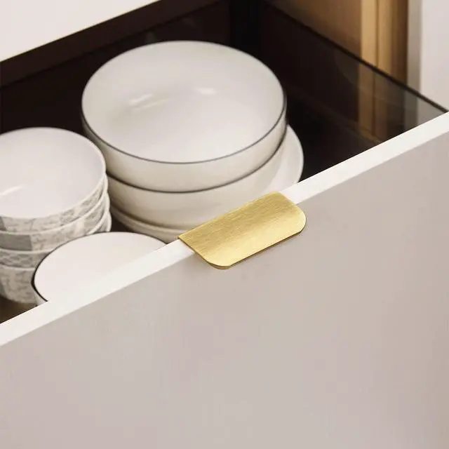 Alt view image 3 of 6 - Edge Finger Tab Pulls for Cabinets Invisible Kitchen Concealed Aluminum Flat Hidden Drawer Pull Easy to Install Pack of 5 Brushed Brass 3.15inch 80mm Overall Length