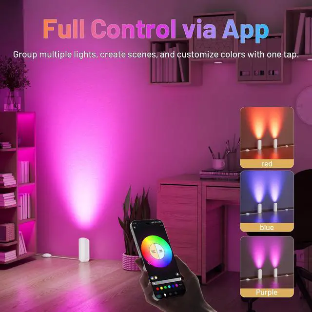 Alt view image 4 of 6 - 2 Pack Up Lights Indoor Floor Can Light, 6W RGB GU10 LED Spotlights, Indoor Uplights for Home Accent, Plant, Artwork, 5.9FT Plug Cord & Foot Switch, Whtie