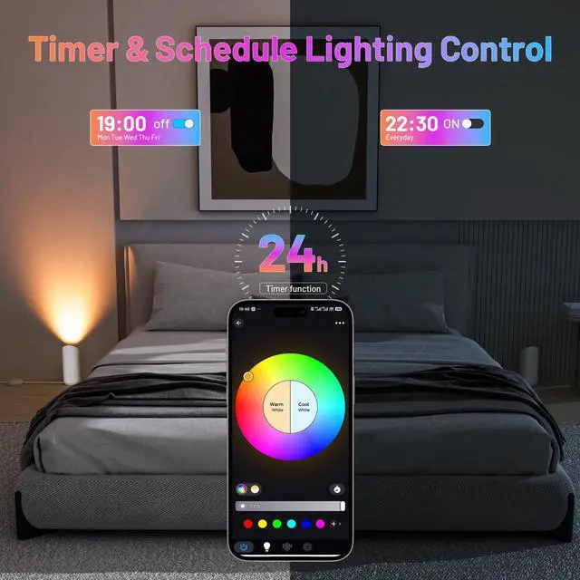 Alt view image 5 of 6 - 2 Pack Up Lights Indoor Floor Can Light, 6W RGB GU10 LED Spotlights, Indoor Uplights for Home Accent, Plant, Artwork, 5.9FT Plug Cord & Foot Switch, Whtie