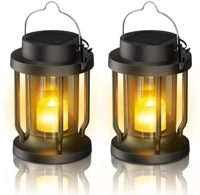 Main image of Solar Lantern Outdoor Indoor Use Hanging Solar Lights with Realistic Flickering Flameless Candle, Weatherproof for Garden Decor, Patios, Trees, and Lawns (Black, 2 Pack)
