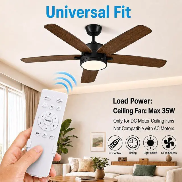 Alt view image 2 of 7 - Universal Ceiling Fan Remote Control Kit Replacement, 6-Speed & Timing, Remote Replacement for 24V DC Ceiling Fan Light