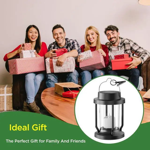 Alt view image 7 of 7 - Solar Lantern Outdoor Indoor Use Hanging Solar Lights with Realistic Flickering Flameless Candle, Weatherproof for Garden Decor, Patios, Trees, and Lawns (Black, 2 Pack)