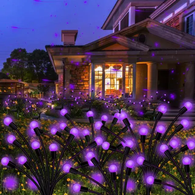 Main image of Solar Garden Lights Outdoor, 2 Pack 16 LED Solar Purple Firefly Lights Waterproof, Starburst Wind Swaying Light for Outside Yard Patio Planter Flower Bed Walkway Halloween Christmas Decoration