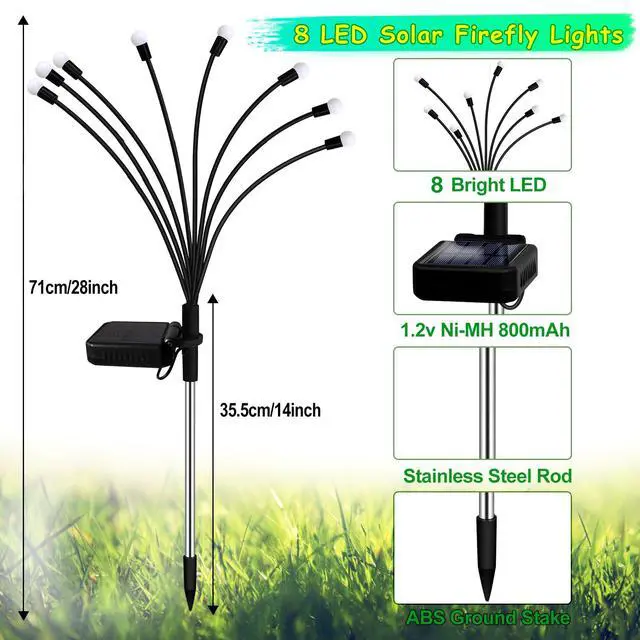 Alt view image 6 of 7 - Solar Garden Lights Outdoor, 2 Pack 16 LED Solar Purple Firefly Lights Waterproof, Starburst Wind Swaying Light for Outside Yard Patio Planter Flower Bed Walkway Halloween Christmas Decoration