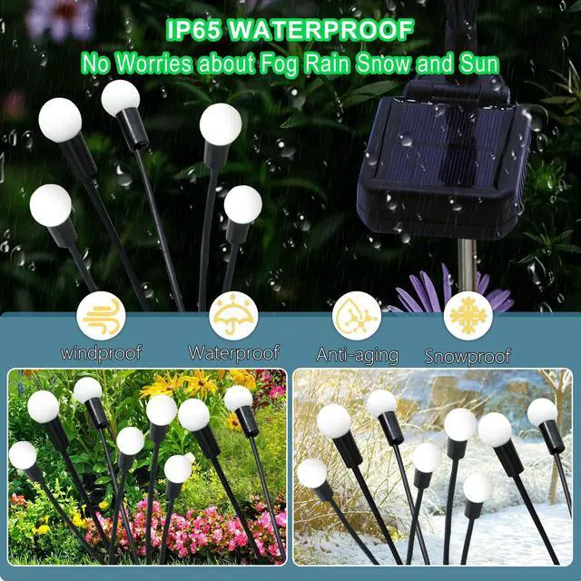 Alt view image 7 of 7 - Solar Garden Lights Outdoor, 2 Pack 16 LED Solar Purple Firefly Lights Waterproof, Starburst Wind Swaying Light for Outside Yard Patio Planter Flower Bed Walkway Halloween Christmas Decoration