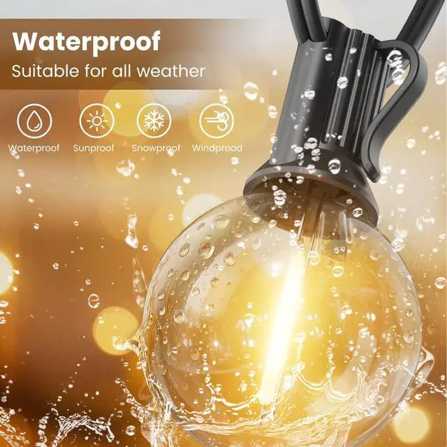 Alt view image 4 of 7 - Outdoor String Lights 50 FT, Patio Light 26pcs Waterproof LED Bulbs | Shatterproof G40 Bulbs,Dimmable Connectable Outside Hanging Globe Lighting for Cafe, Bistro, Market, Balcony, Porch