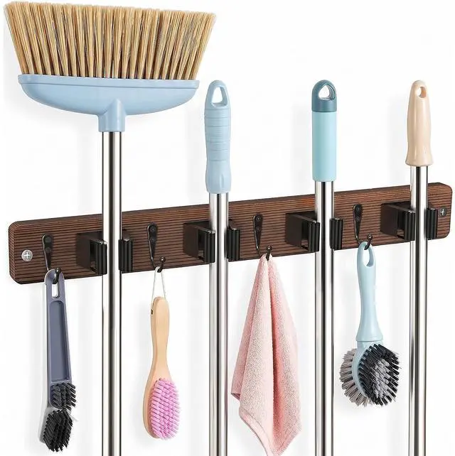 Main image of Broom Holder Wall Mount, 4 Holders 4 Hooks Mop and Broom Organizer | Mop Holder Wall Mount and Broom Hanger for Garage, Laundry Room, Kitchen and Utility Storage