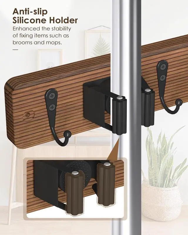 Alt view image 3 of 7 - Broom Holder Wall Mount, 4 Holders 4 Hooks Mop and Broom Organizer | Mop Holder Wall Mount and Broom Hanger for Garage, Laundry Room, Kitchen and Utility Storage