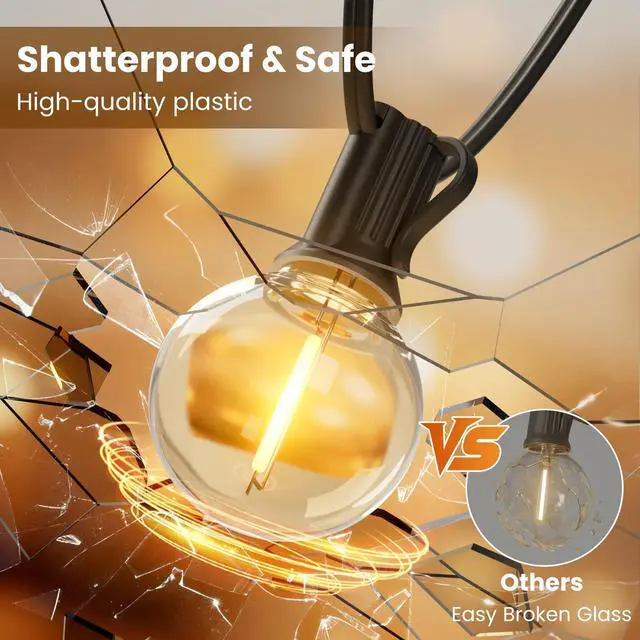Alt view image 5 of 7 - Outdoor String Lights 50 FT, Patio Light 26pcs Waterproof LED Bulbs | Shatterproof G40 Bulbs,Dimmable Connectable Outside Hanging Globe Lighting for Cafe, Bistro, Market, Balcony, Porch