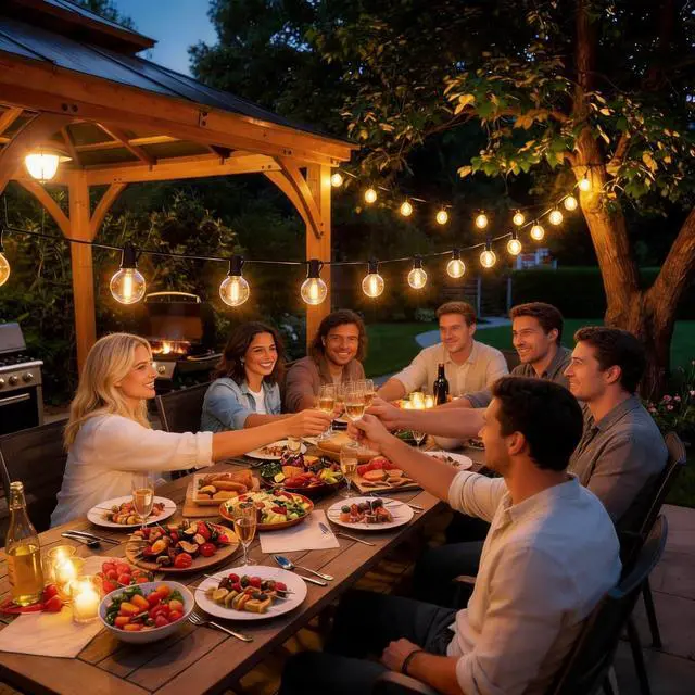 Alt view image 7 of 7 - Outdoor String Lights 50 FT, Patio Light 26pcs Waterproof LED Bulbs | Shatterproof G40 Bulbs,Dimmable Connectable Outside Hanging Globe Lighting for Cafe, Bistro, Market, Balcony, Porch