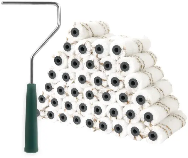 Main image of 40 Pack 4 Inch Microfiber Paint Roller Covers with Frame | Mini Rollers for Smooth Finish on Walls, Railings and Tight Spaces. Washable, Reusable and Lint-Free