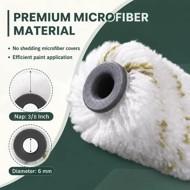 Alt view image 2 of 7 - 40 Pack 4 Inch Microfiber Paint Roller Covers with Frame | Mini Rollers for Smooth Finish on Walls, Railings and Tight Spaces. Washable, Reusable and Lint-Free