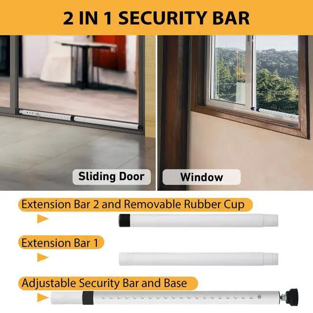Alt view image 2 of 7 - Sliding Door Security Bar, 18.5-51 inch Adjustable Patio Door Security bar with Rubber Tips, Multi-use Window Security Bars, Sliding Door Stopper, White, 2 Pack