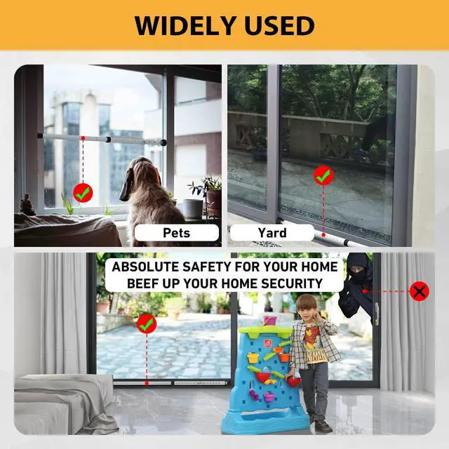 Alt view image 6 of 7 - Sliding Door Security Bar, 18.5-51 inch Adjustable Patio Door Security bar with Rubber Tips, Multi-use Window Security Bars, Sliding Door Stopper, White, 2 Pack