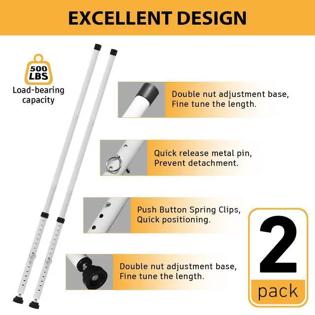 Alt view image 4 of 7 - Sliding Door Security Bar, 18.5-51 inch Adjustable Patio Door Security bar with Rubber Tips, Multi-use Window Security Bars, Sliding Door Stopper, White, 2 Pack