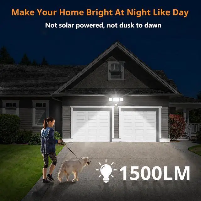 Alt view image 3 of 7 - 1500LM Battery Powered Outdoor LED Flood Light with Motion Sensor | IP65 Waterproof, Wireless Battery Operated Security Lights, 3 Head Motion Detector Light for Garage,Yard,Porch,Driveway-Black