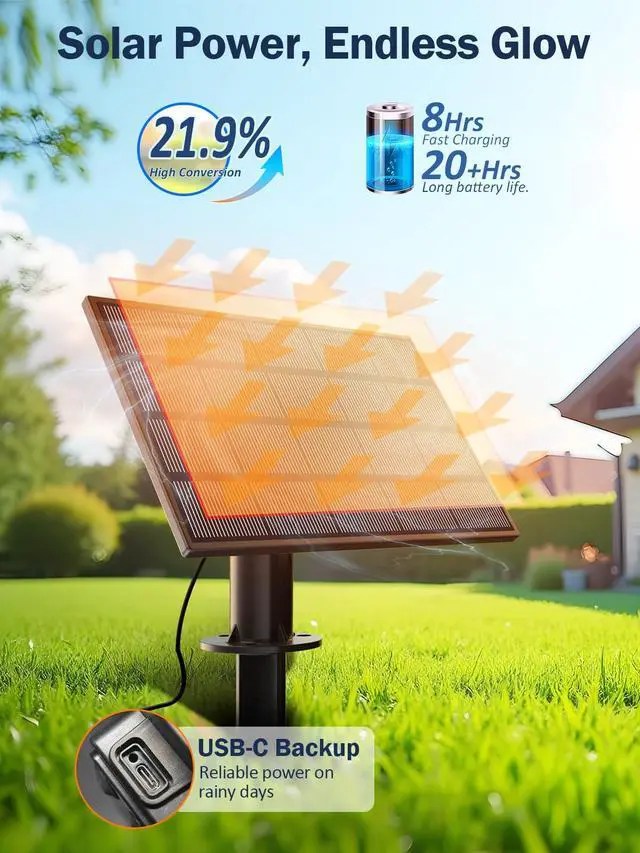 Alt view image 2 of 7 - 50FT Solar String Lights Outdoor, Dimmable Patio Lights Solar Powered with Remote & USB Port 18+1 LED Shatterproof Bulbs 3 Light Modes, Waterproof Solar Light for Camping Backyard Garden