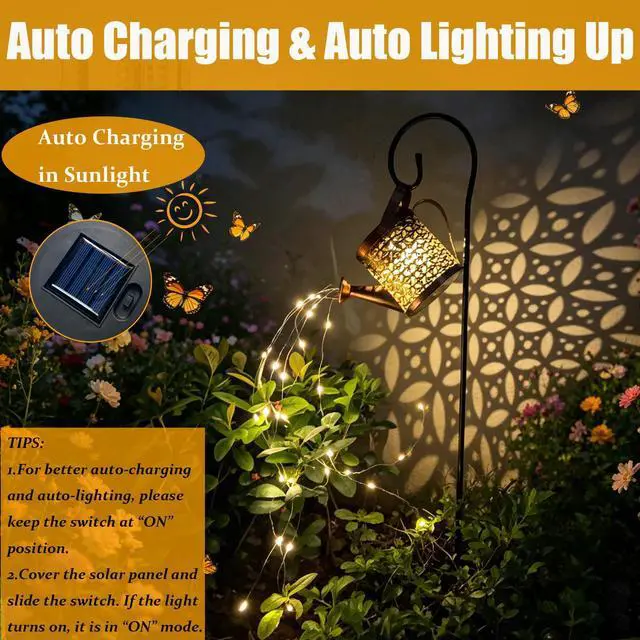Alt view image 2 of 7 - Solar Watering Can Gardening Birthday Gifts for Mom Women Grandma | Solar Lanterns Outdoor Waterproof Garden Decor Ornaments,Metal Yard Art Path Light,Outside Patio Decorations,with Hook,Large
