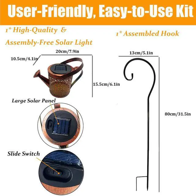 Alt view image 6 of 7 - Solar Watering Can Gardening Birthday Gifts for Mom Women Grandma | Solar Lanterns Outdoor Waterproof Garden Decor Ornaments,Metal Yard Art Path Light,Outside Patio Decorations,with Hook,Large