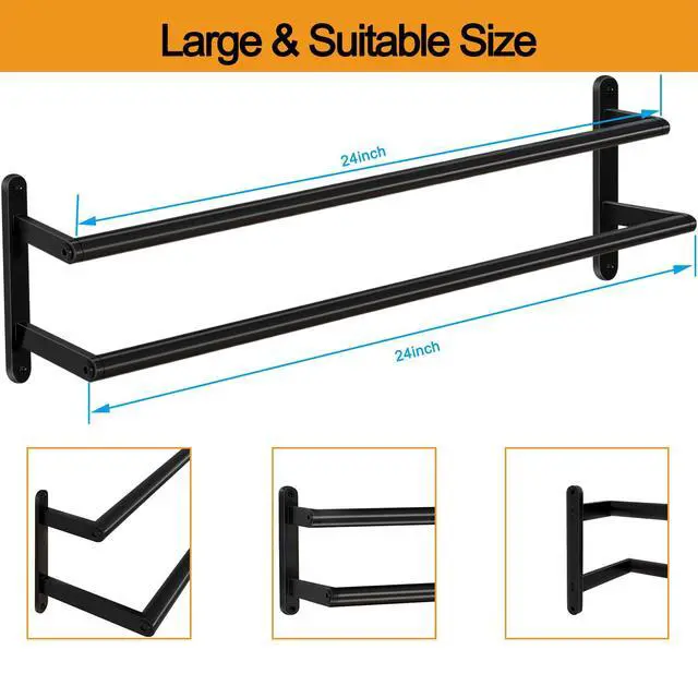 Alt view image 6 of 7 - Double Towel Bar, 24Inch Towel Rack for Bathroom, Stainless Steel Double Bath Towel Bar, Wall Mounted Towel Holder, Double Towel Rod Towel Rail Hanger for Wall, Kitchen (Matte Black)