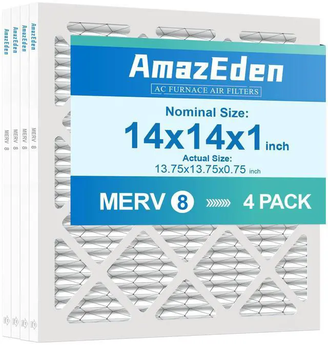 Main image of 14x14x1 Air Filter 4 Pack MERV 8 Dust Defense Pleated Filter | AC Furnace Replacement Filter for Home Office MPR 600 FPR 5 (Actual Size: 13.75x13.75x0.75 Inches)
