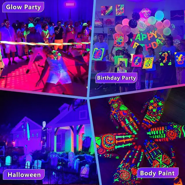 Alt view image 6 of 7 - 4 Pack 50W Black Light, LED Blacklight Flood Light with US Plug and Switch, Black Lights for Glow Party,Halloween,Body Painting,Birthday Party,Fluorescent Painting and Fluorescent Tapestry