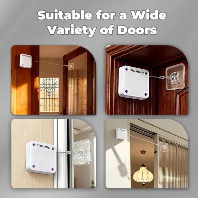 Alt view image 2 of 7 - Upgraded Punch-Free 1000g Automatic Screen Door Closer, Sliding Screen Auto Door Closer with Steel Drawstring for Bathroom, Bedroom, Study Room etc. (2 Pack White)