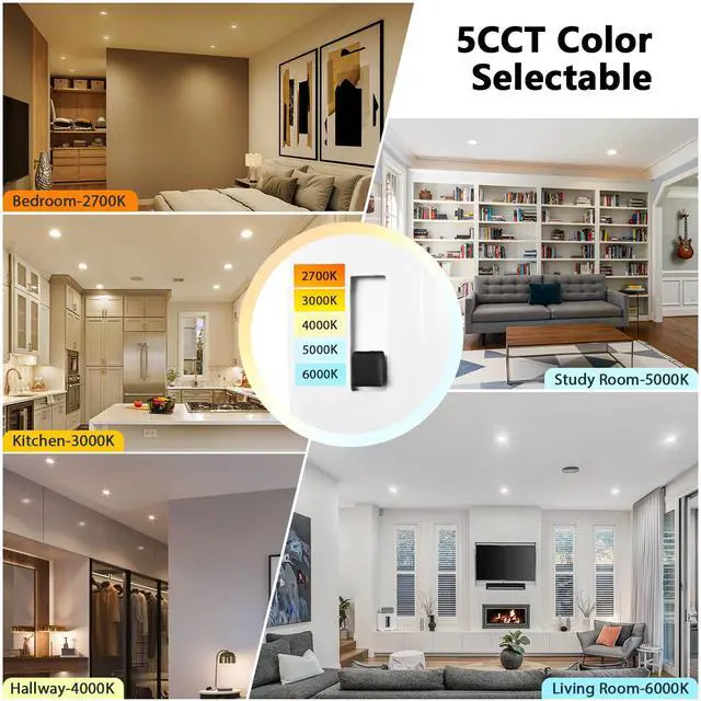 Alt view image 2 of 7 - Recessed Lighting 6 Inch, Recessed Lights Color Selectable 2700/3000/4000/5000/6000K 5CCT, 10W(120W Equivalent) Dimmable LED Can Lights with E26,LED Retrofit Recessed Light 6 Inch, 6 Pack