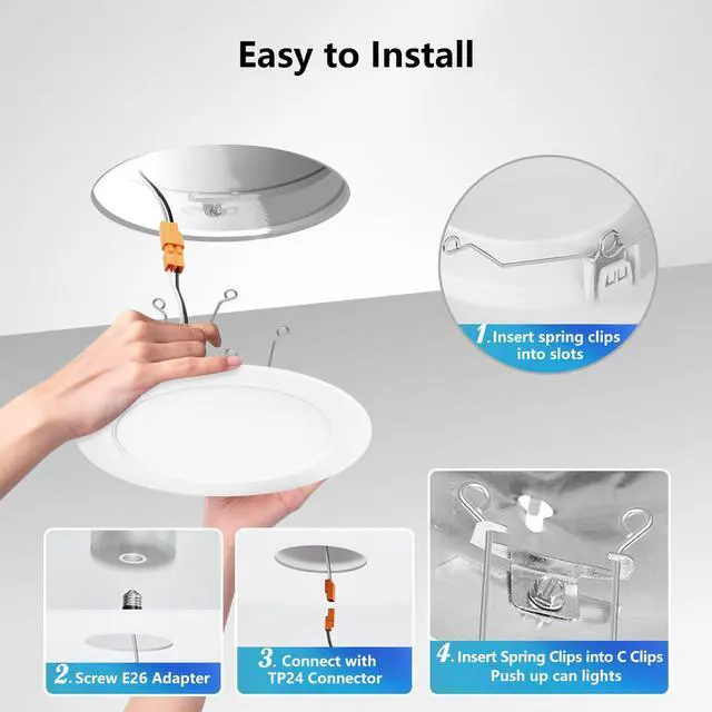 Alt view image 5 of 7 - Recessed Lighting 6 Inch, Recessed Lights Color Selectable 2700/3000/4000/5000/6000K 5CCT, 10W(120W Equivalent) Dimmable LED Can Lights with E26,LED Retrofit Recessed Light 6 Inch, 6 Pack