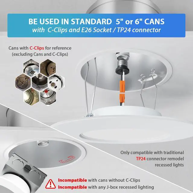 Alt view image 7 of 7 - Recessed Lighting 6 Inch, Recessed Lights Color Selectable 2700/3000/4000/5000/6000K 5CCT, 10W(120W Equivalent) Dimmable LED Can Lights with E26,LED Retrofit Recessed Light 6 Inch, 6 Pack