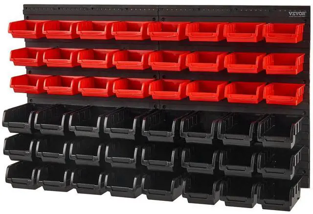 Main image of 48-Bin Wall Mounted Storage Bins Parts Rack Organizer Garage Shop Tool Organizer for Screws, Nuts, Bolts, Nails, Beads, and Small Hardware Parts, With Wall Panels
