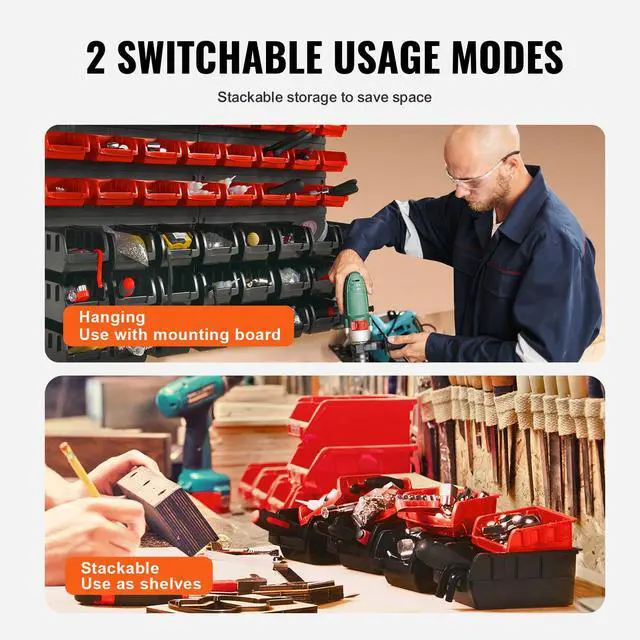 Alt view image 3 of 7 - 48-Bin Wall Mounted Storage Bins Parts Rack Organizer Garage Shop Tool Organizer for Screws, Nuts, Bolts, Nails, Beads, and Small Hardware Parts, With Wall Panels