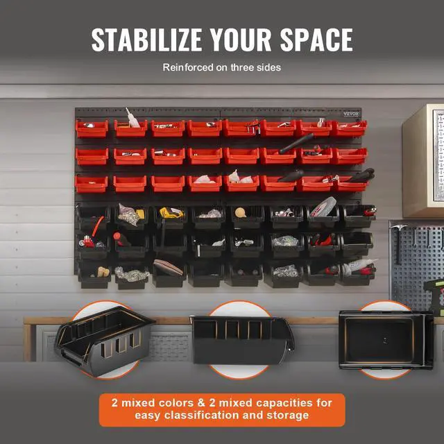 Alt view image 4 of 7 - 48-Bin Wall Mounted Storage Bins Parts Rack Organizer Garage Shop Tool Organizer for Screws, Nuts, Bolts, Nails, Beads, and Small Hardware Parts, With Wall Panels