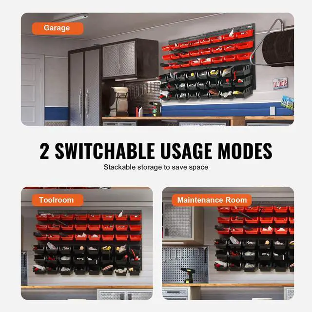 Alt view image 6 of 7 - 48-Bin Wall Mounted Storage Bins Parts Rack Organizer Garage Shop Tool Organizer for Screws, Nuts, Bolts, Nails, Beads, and Small Hardware Parts, With Wall Panels