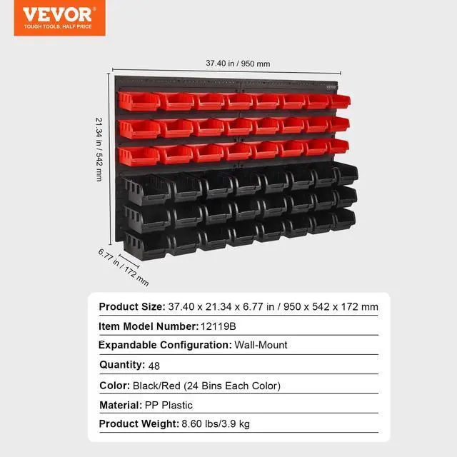 Alt view image 7 of 7 - 48-Bin Wall Mounted Storage Bins Parts Rack Organizer Garage Shop Tool Organizer for Screws, Nuts, Bolts, Nails, Beads, and Small Hardware Parts, With Wall Panels