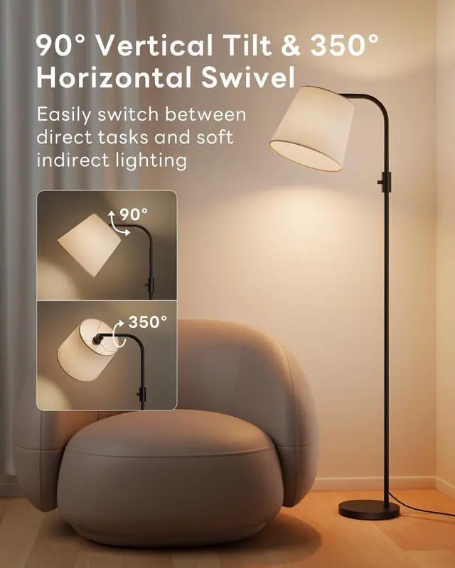 Alt view image 5 of 7 - LED Arc Floor Lamp, RGB Color Changing, 65", 350° Swivel Shade | Magnetic remote, 1600K amber & 4000K daylight, 0.1%-100% dimmable, 1200 lm, woven linen shade for living rooms & reading