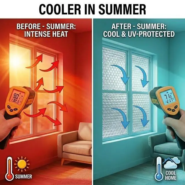 Alt view image 3 of 7 - Reflective Bubble Insulation Sheet, Double Side Window Insulation for Summer Heat, 48" x 10 Ft Aluminum Foil Bubble Shield, Sun Reflector for Window, RV, Garage Door, Roof