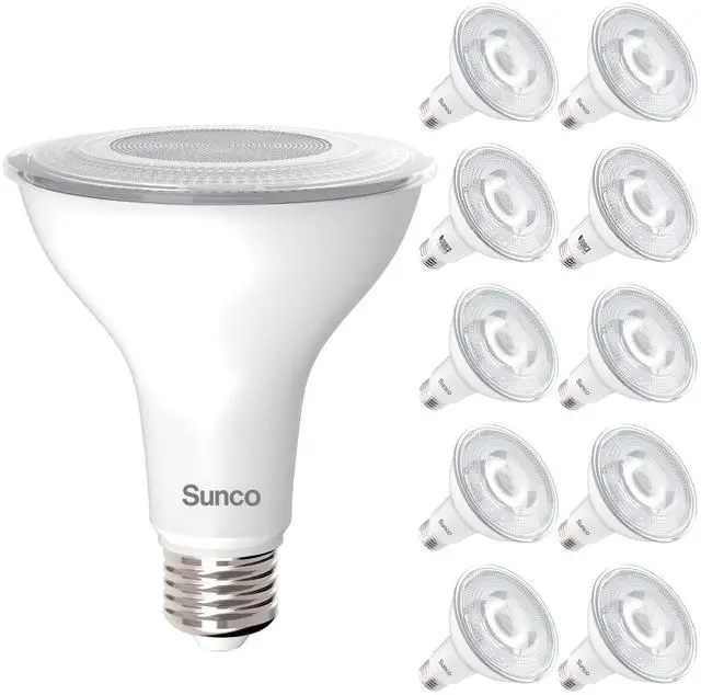 Main image of Sunco 10 Pack PAR30 LED Bulb Flood Light, E26, 11W=75W Dimmable, Long Neck | 850LM, 2700K Soft White, Medium Base, Outdoor Flood Light Security, Indoor Recessed Can Bulb, IP65 Waterproof Spotlight