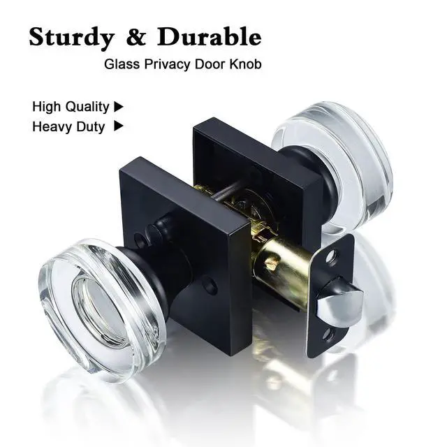 Alt view image 2 of 6 - Matte Black Door Knob Glass Door Knobs Interior Privacy Door Knobs with Lock for Bathroom and Bedroom Vintage Crystal Door Knobs