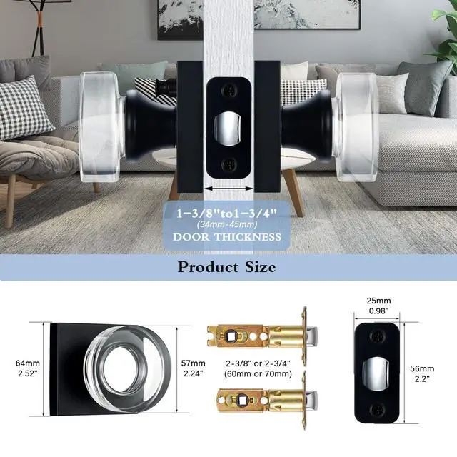 Alt view image 5 of 6 - Matte Black Door Knob Glass Door Knobs Interior Privacy Door Knobs with Lock for Bathroom and Bedroom Vintage Crystal Door Knobs