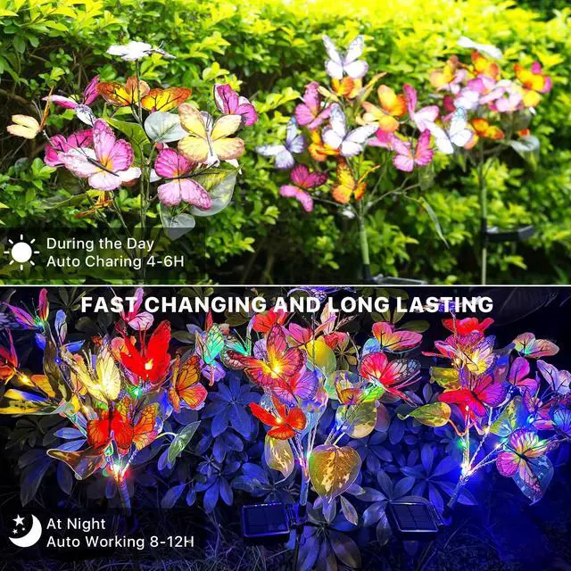 Alt view image 5 of 7 - Solar Garden Lights Outdoor Waterproof Decorative Solar Lights Outdoor 2 Pack with 44 LED 34 Butterfly Flower Garden Decor Yard Patio Lawn, Gifts for Mother's Day Mom Women