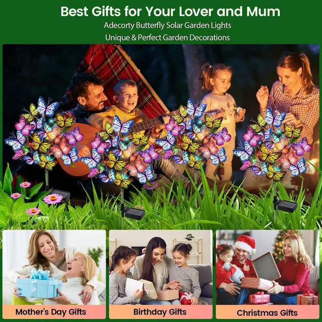 Alt view image 6 of 7 - Solar Garden Lights Outdoor Waterproof Decorative Solar Lights Outdoor 2 Pack with 44 LED 34 Butterfly Flower Garden Decor Yard Patio Lawn, Gifts for Mother's Day Mom Women