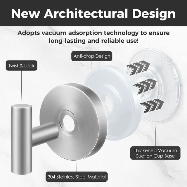 Alt view image 2 of 5 - Shower Hooks for Inside Shower,No-Drill Removable&Reusable Towel Hooks for Bathroom,Heavy Duty Suction Cup Hooks for Glass Window,4 Packs(Silver)