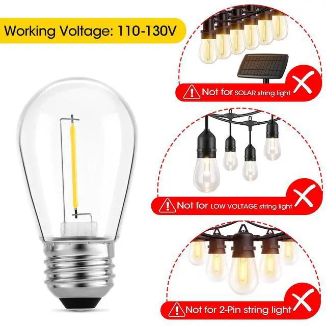 Alt view image 2 of 7 - S14 E26 LED 1W String Light Replacement Outdoor Bulbs, Warm White, 36-Pack | Shatterproof, Waterproof, 11W Equivalent Incandescent Edison Bulb, Non-Dimmable, for Patio Backyard Garden Cafe Bistro Deck