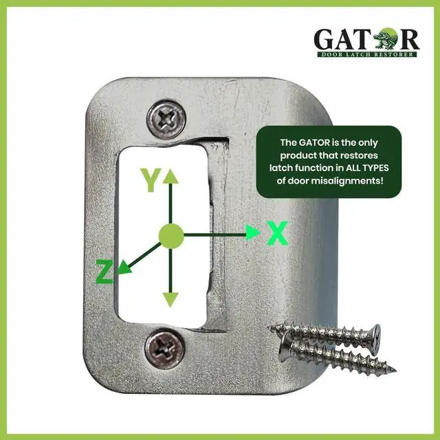 Alt view image 2 of 7 - Gator Door Strike Plate 2-1/4" Latch Restorer, Satin Nickel, 1-Pack | Fixes Misaligned & Won't-Latch Doors, No Chiseling, 2-1/4" x 1-3/4", Latch Restorer for Interior & Exterior Doors