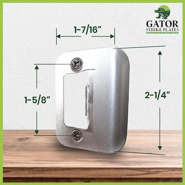 Alt view image 3 of 7 - Gator Door Strike Plate 2-1/4" Latch Restorer, Satin Nickel, 1-Pack | Fixes Misaligned & Won't-Latch Doors, No Chiseling, 2-1/4" x 1-3/4", Latch Restorer for Interior & Exterior Doors